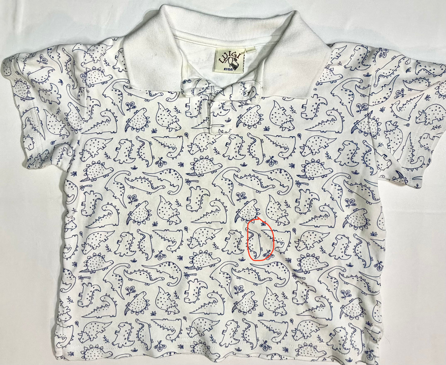 Size 5 | Luigi Kids | White Short Sleeve Dinosaur Polo | GUC