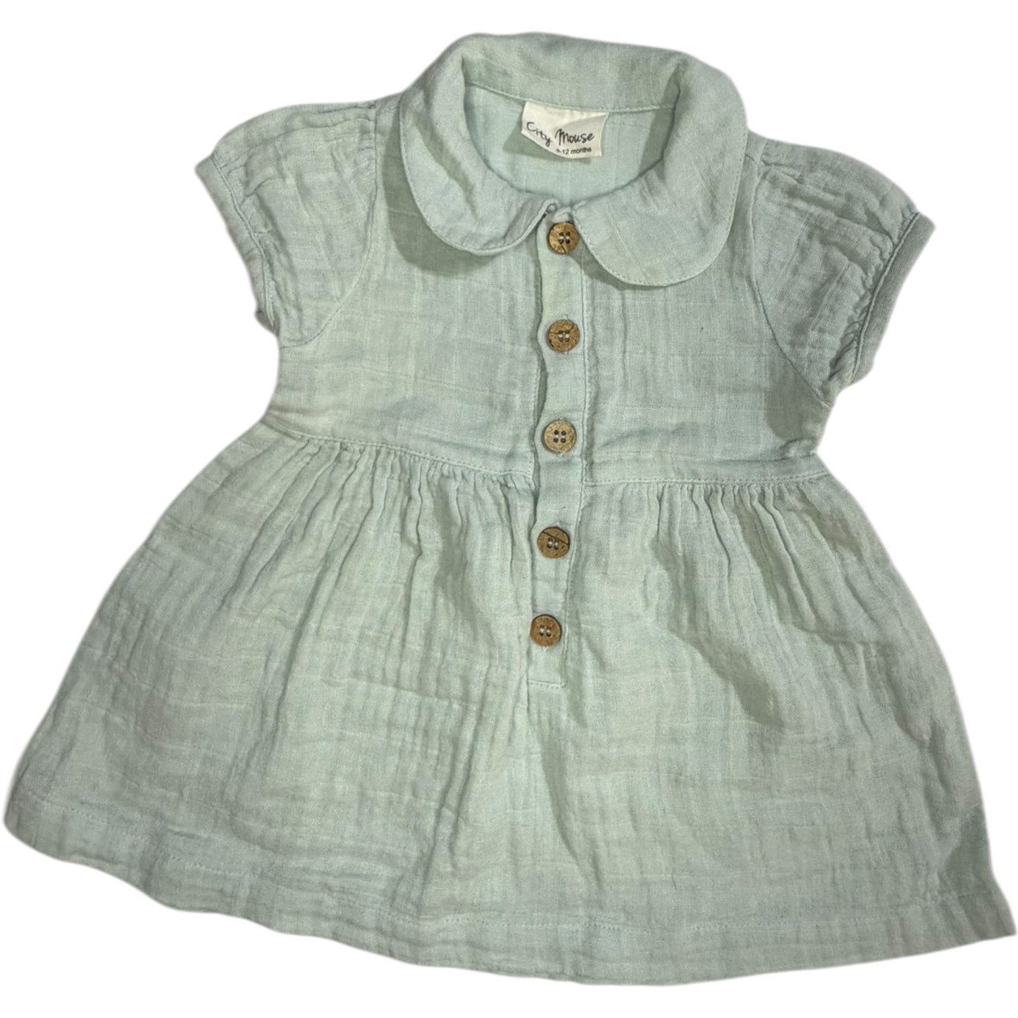 9-12M | City Mouse | Baby Blue Button Down Short-sleeve Dress | EUC