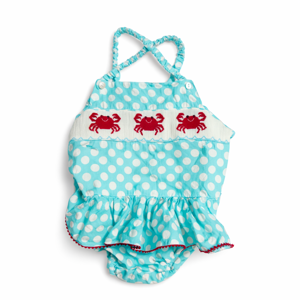 Size 3 | Southern Sunshine Kids | Baby Girl Crab Ruffle Bubble | GUC