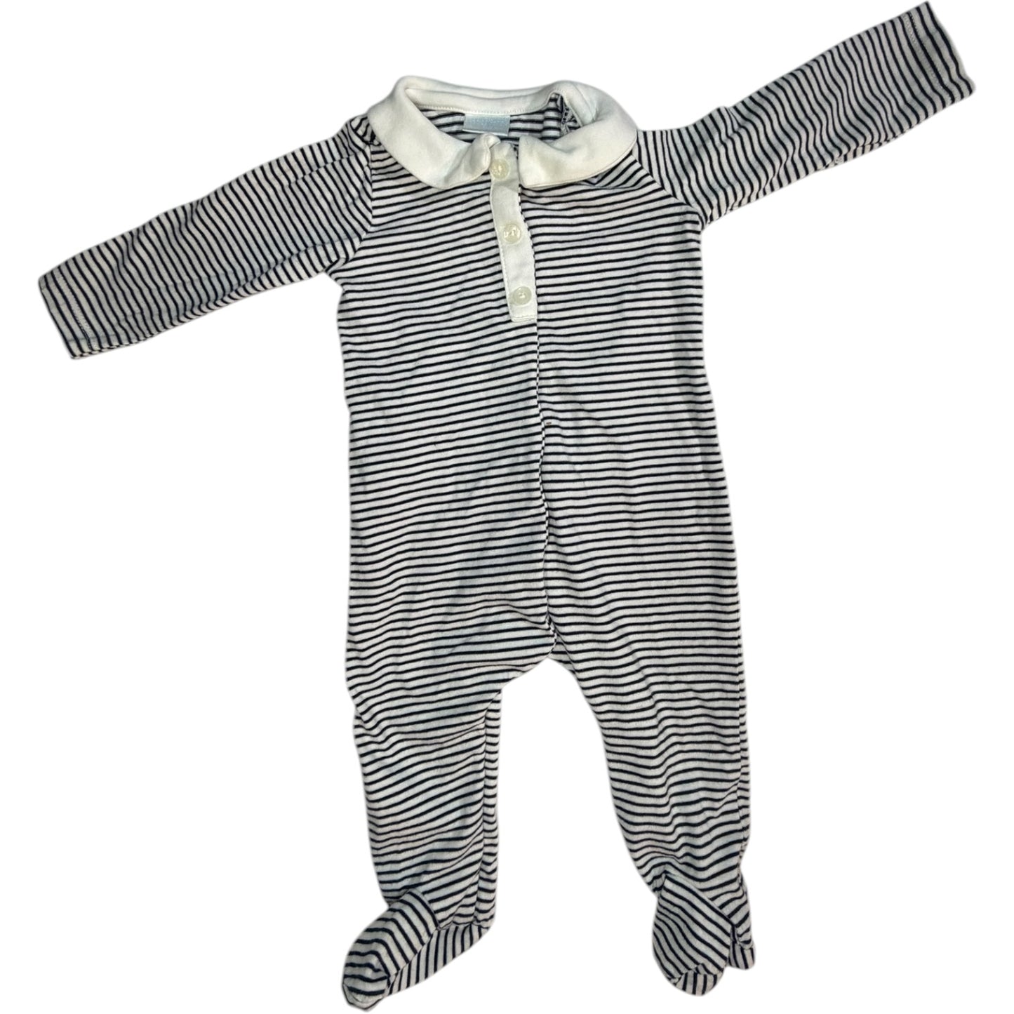 3M | Edgehill Collection | Navy and White Striped Footed Sleeper with White Peter Pan Collar | GUC