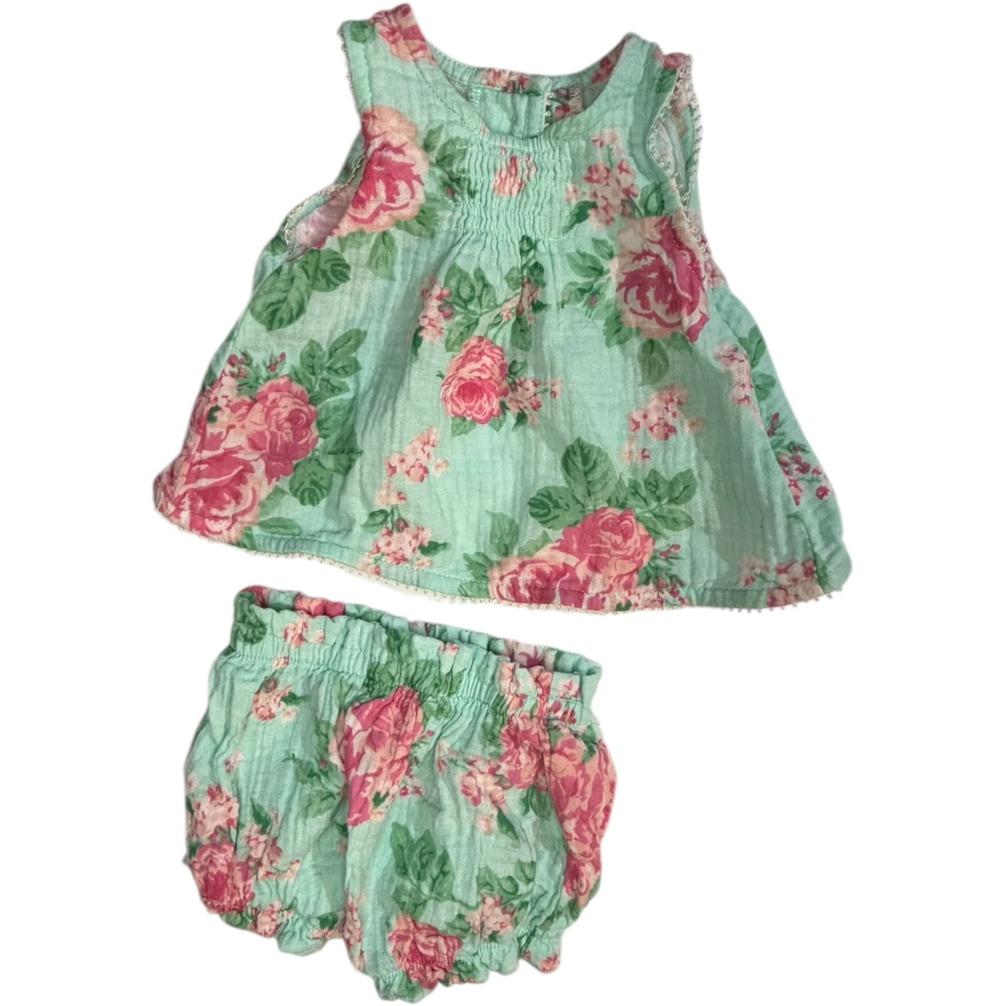 3-6M | Mud Pie | Blue Floral Blouse and Diaper Cover Set | GUC