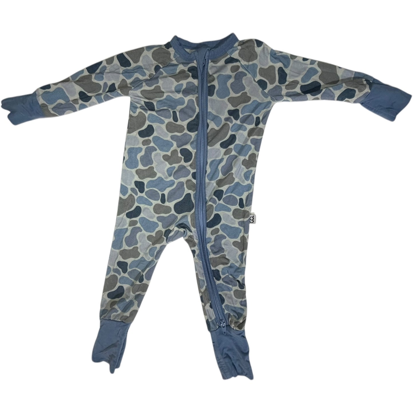0-3M | Goosies | Blue Camo Long Sleeve Convertible Hands and Feet Bamboo Sleeper | GUC
