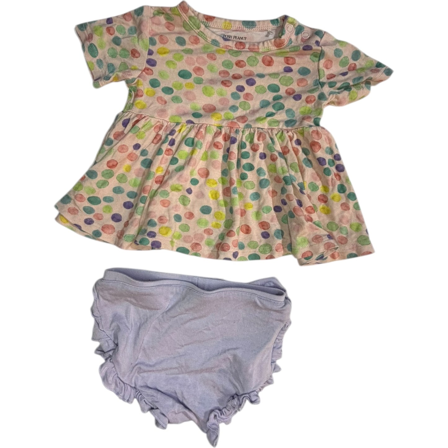 6-12M | Posh Peanut | Pink Multicolored Polka Dot Bamboo Blouse & Shorts Set | GUC