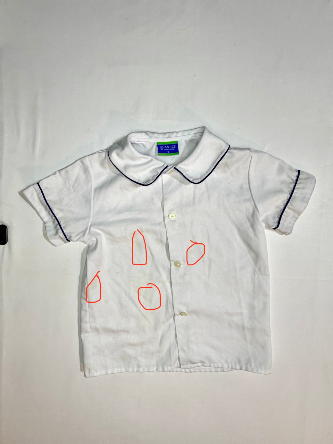 Size 3T | Classics by Anavini | White Short Sleeve Peter Pan Collar Button-Up with Blue Trim | GUC