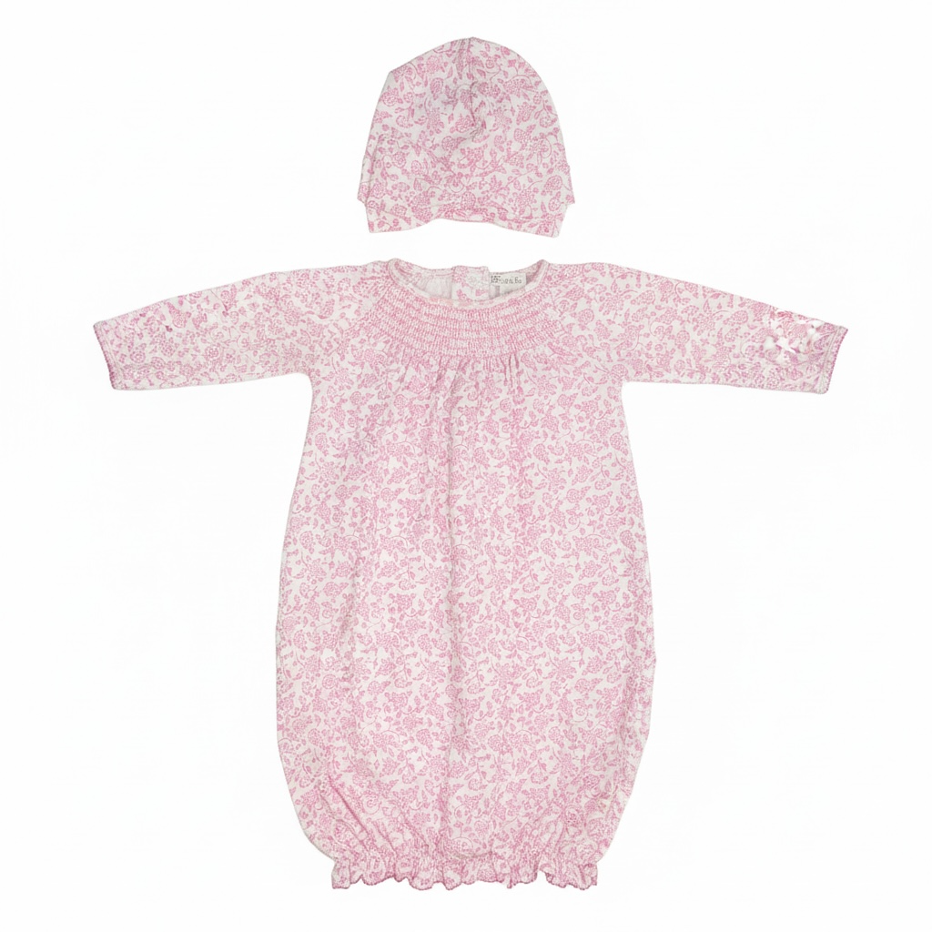 0-3M | Kissy Kissy | Pink Floral Sleeper Gown | EUC