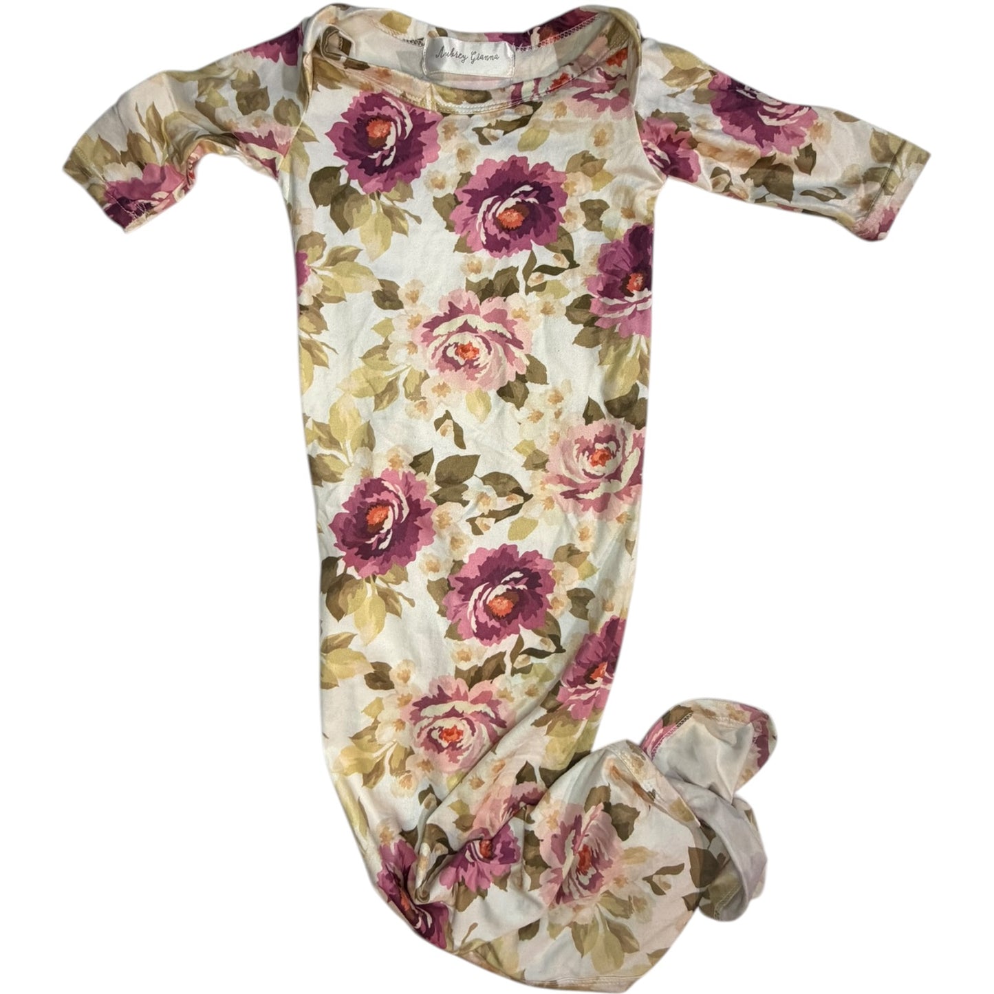 0-3M | Aubrey Gianna | Floral Long Sleeve Knot Nightgown | EUC