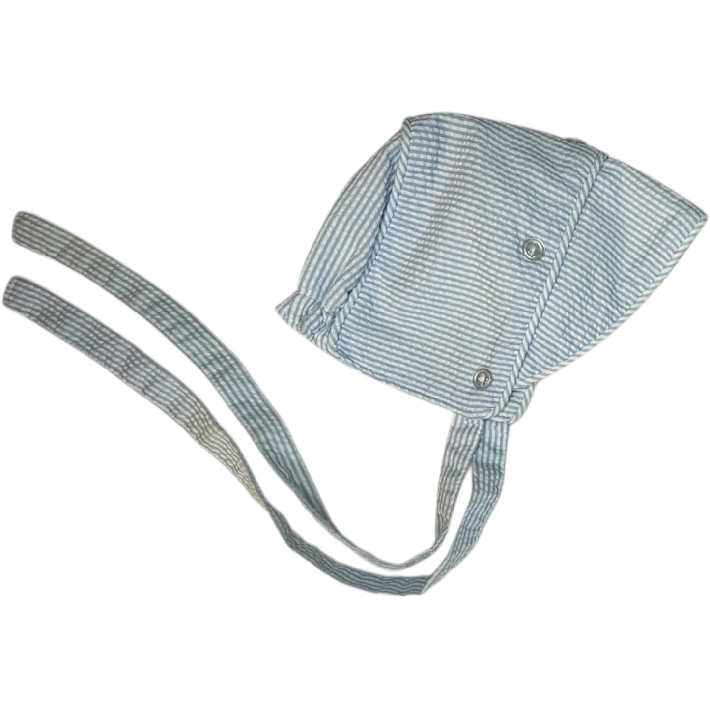 Small Baby Blue and White Seersucker Bonnet EUC
