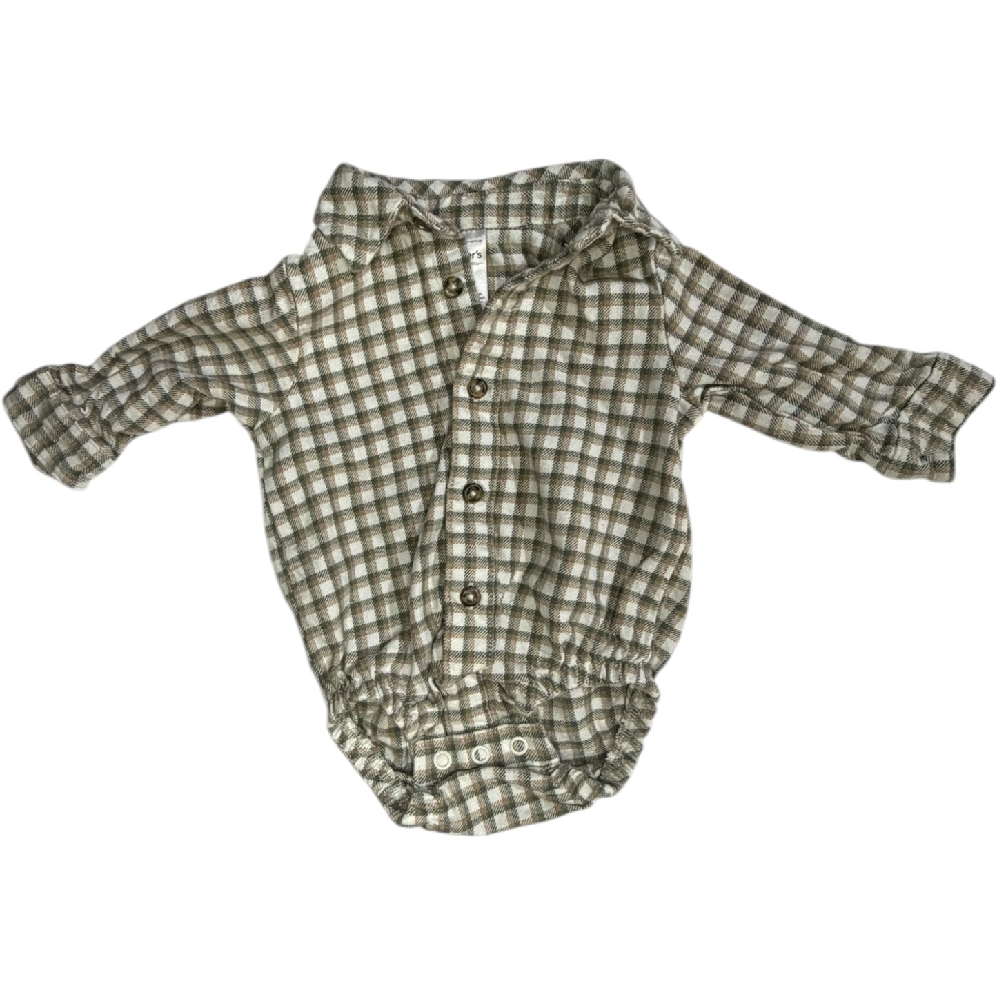 3M | Carter's | Green, Tan & White Flannel Button-Down Long-Sleeve Bubble | GUC