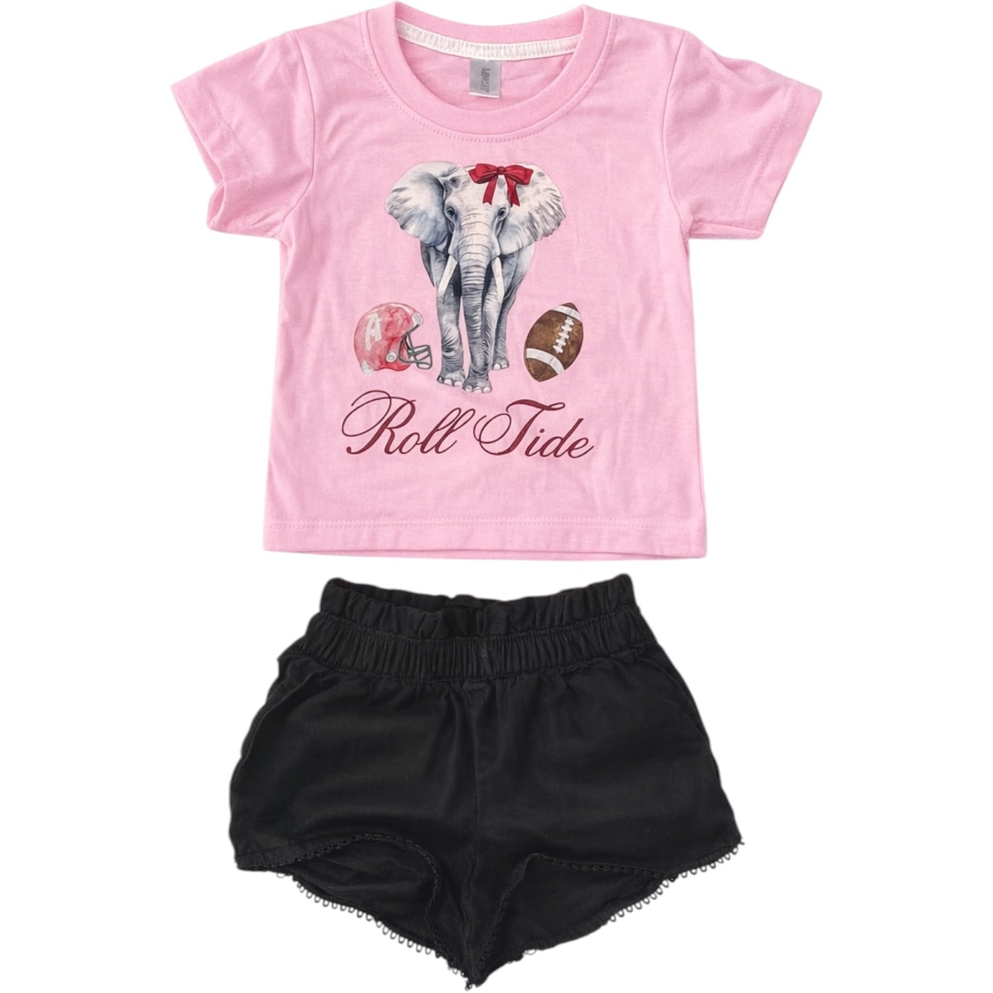 2T | Blanksful & Crewcuts | Pink Roll Tide Tee & Black Shorts Bundle | EUC
