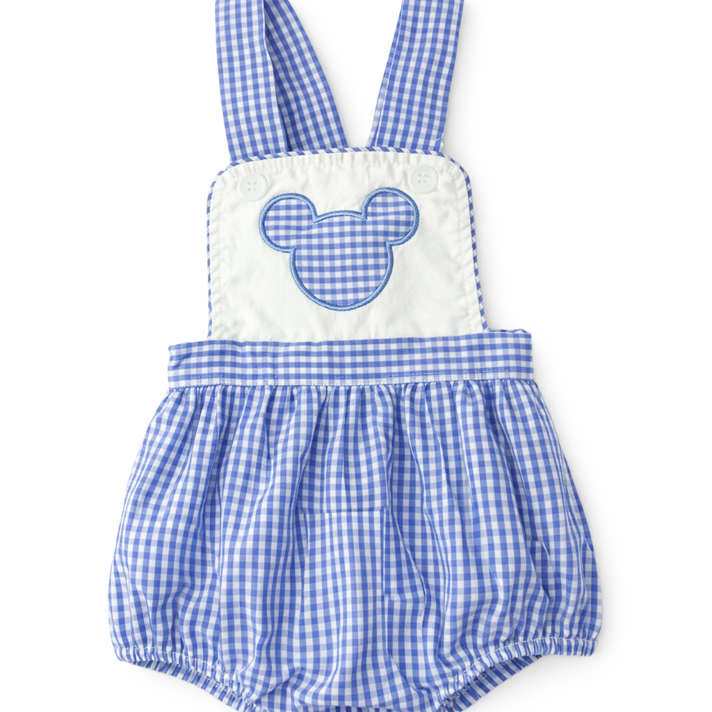 9M | Little Lullaby Baby Blue & White Mickey Mouse Bubble EUC