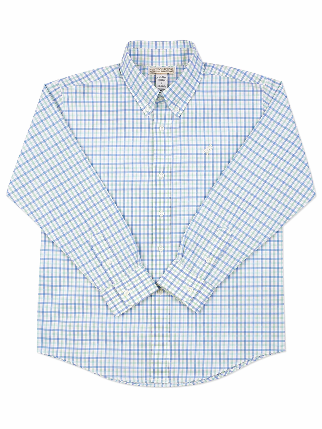 8 | The Beaufort Bonnet Company | Blue, Green, and White Gingham Long-Sleeve Button-Down Polo | NWT