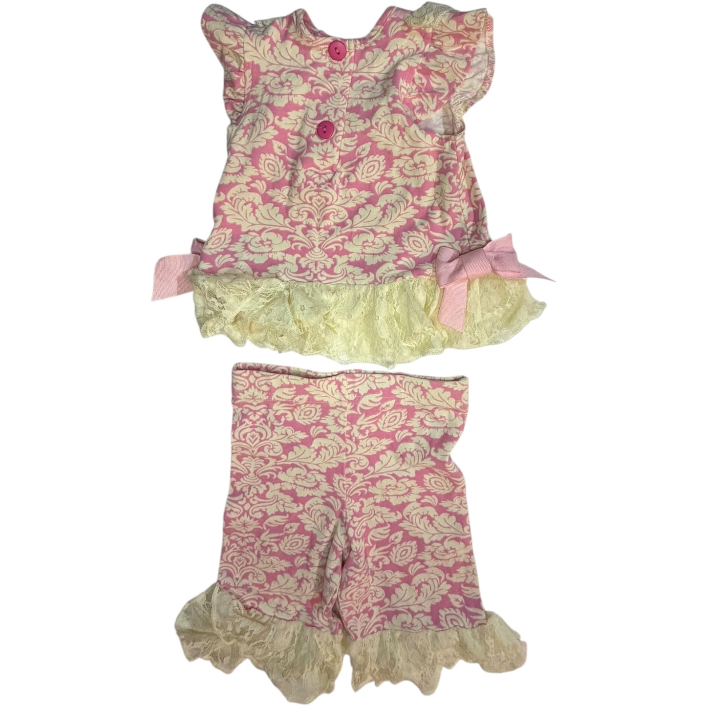 6-9M | Ricrac and Ruffles | Pink Floral Lace Blouse & Pant Set | GUC