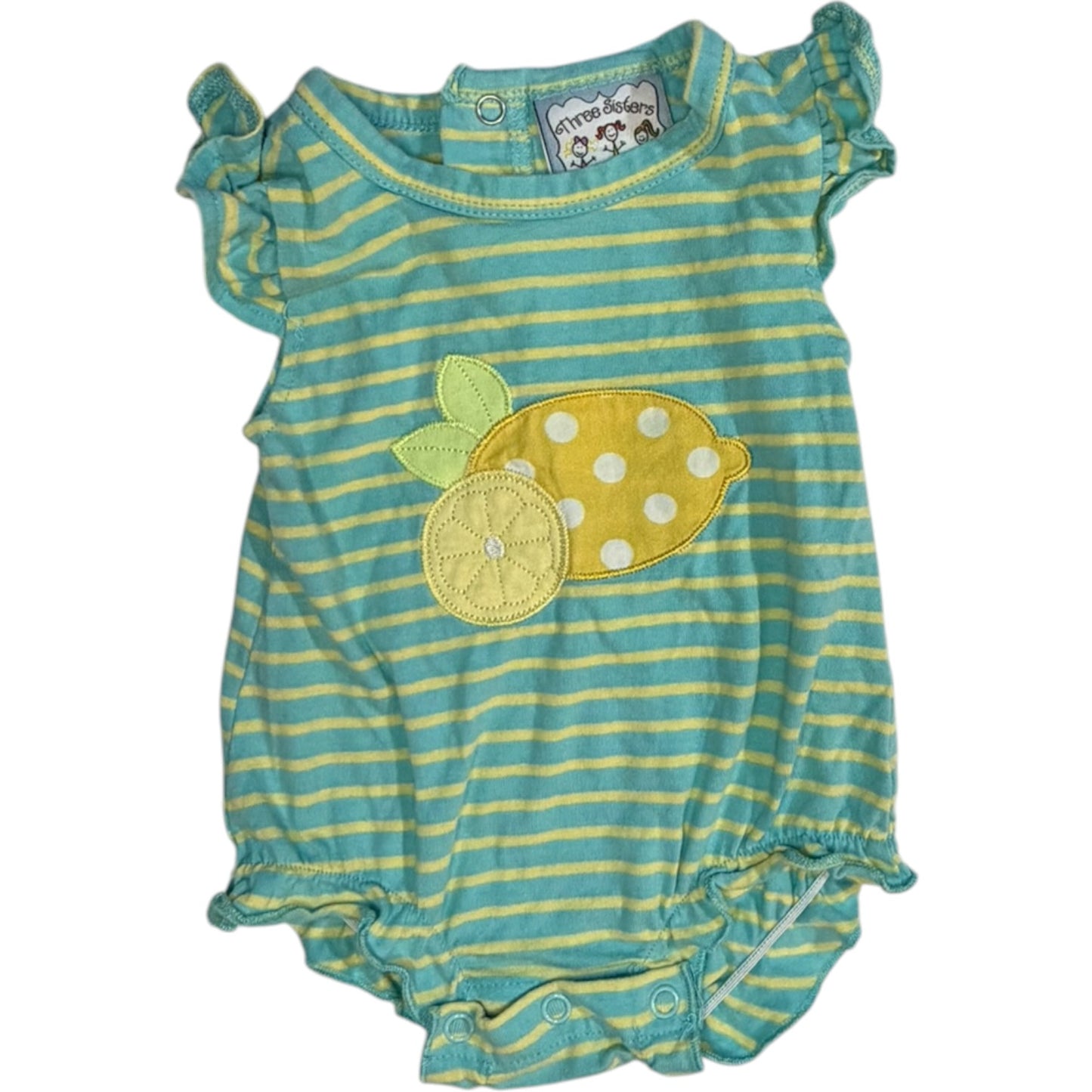 3M | Three Sisters | Blue & Yellow Striped Lemon Ruffle Onesie | GUC