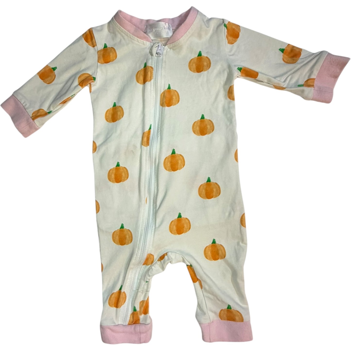 3M | Eliza James Kids | White & Pink Pumpkin Footed Sleeper | EUC