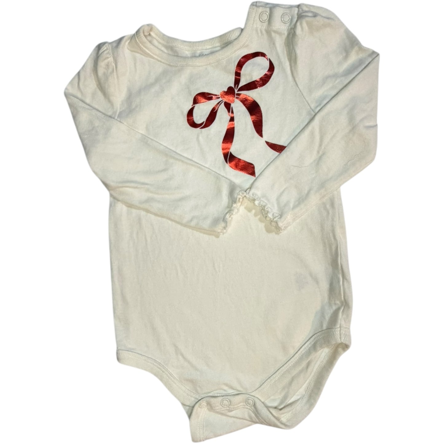 12M | Garanimals | White Long-Sleeve Ruffle Bow Onesie | GUC