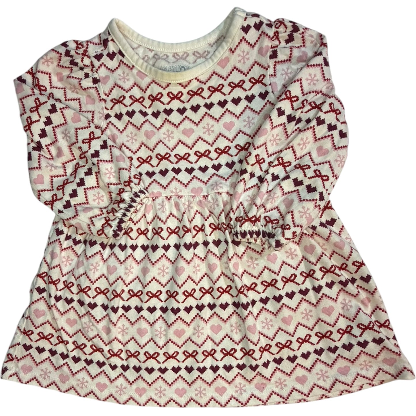 12M | Garanimals | White Long-Sleeve Heart & Snowflake Dress | GUC