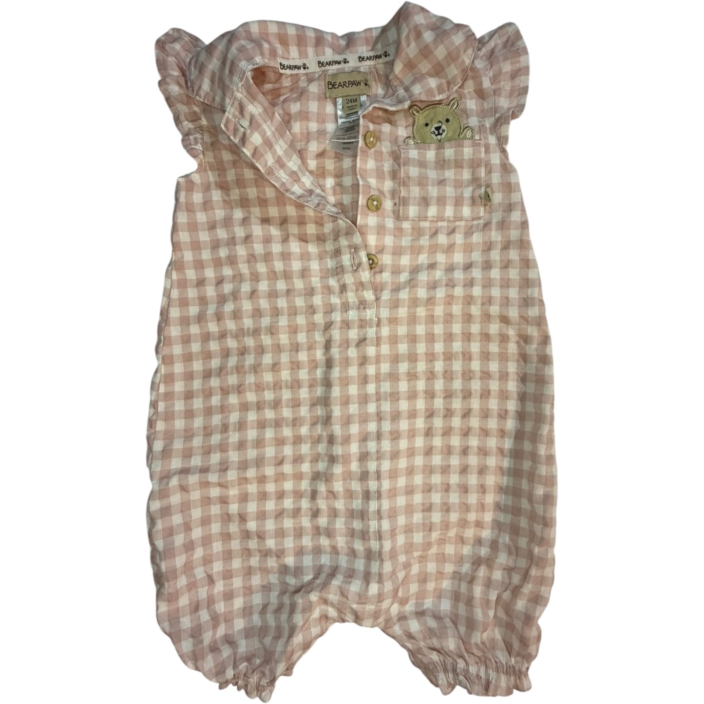 24M | Bear Paw | Baby Pink Gingham Shortall | GUC