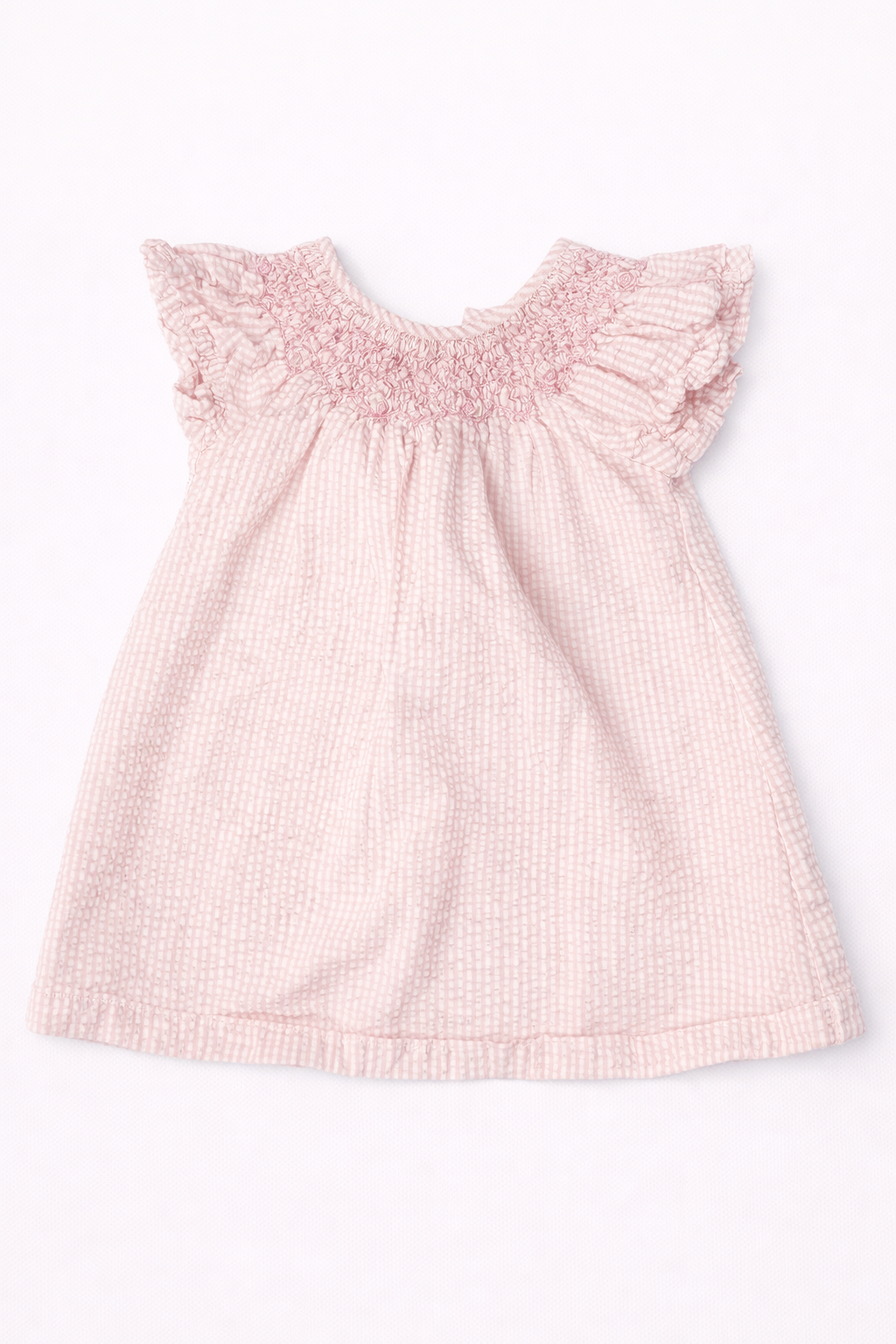 6-12M | Land's End | Pink Seersucker Smocked Dress | EUC