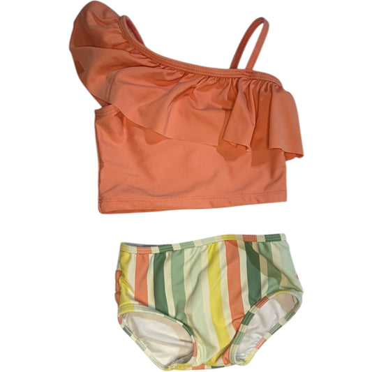 18-24M | Ruffle Butts | Peach & Multicolor Striped Two-Piece Swimsuit | EUC