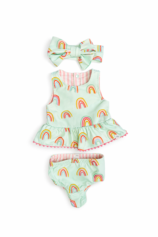 Size 3-6M | Mud Pie | Three-Piece Rainbow Swimsuit | EUC