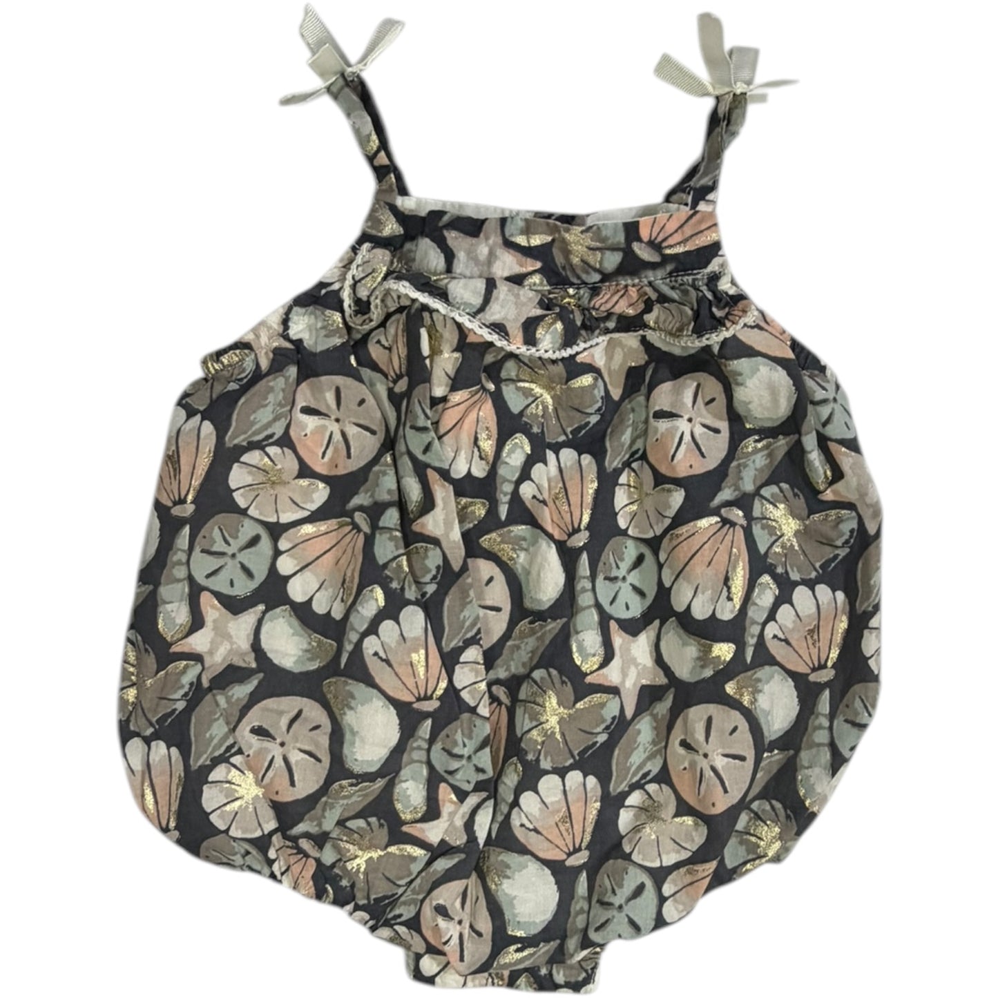 3-6M | Dylan and Abby | Gray and Pink Shell Bubble | EUC