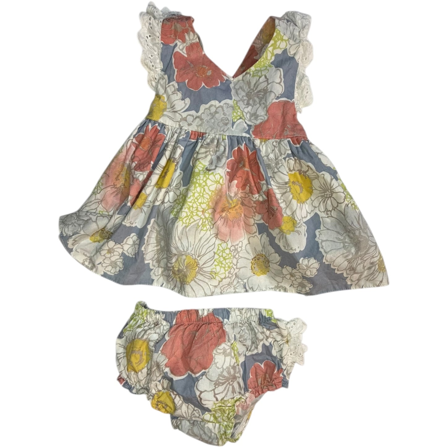 12M | Baby Starters | Multicolored Halter Floral Dress with Matching Diaper Cover Set | GUC