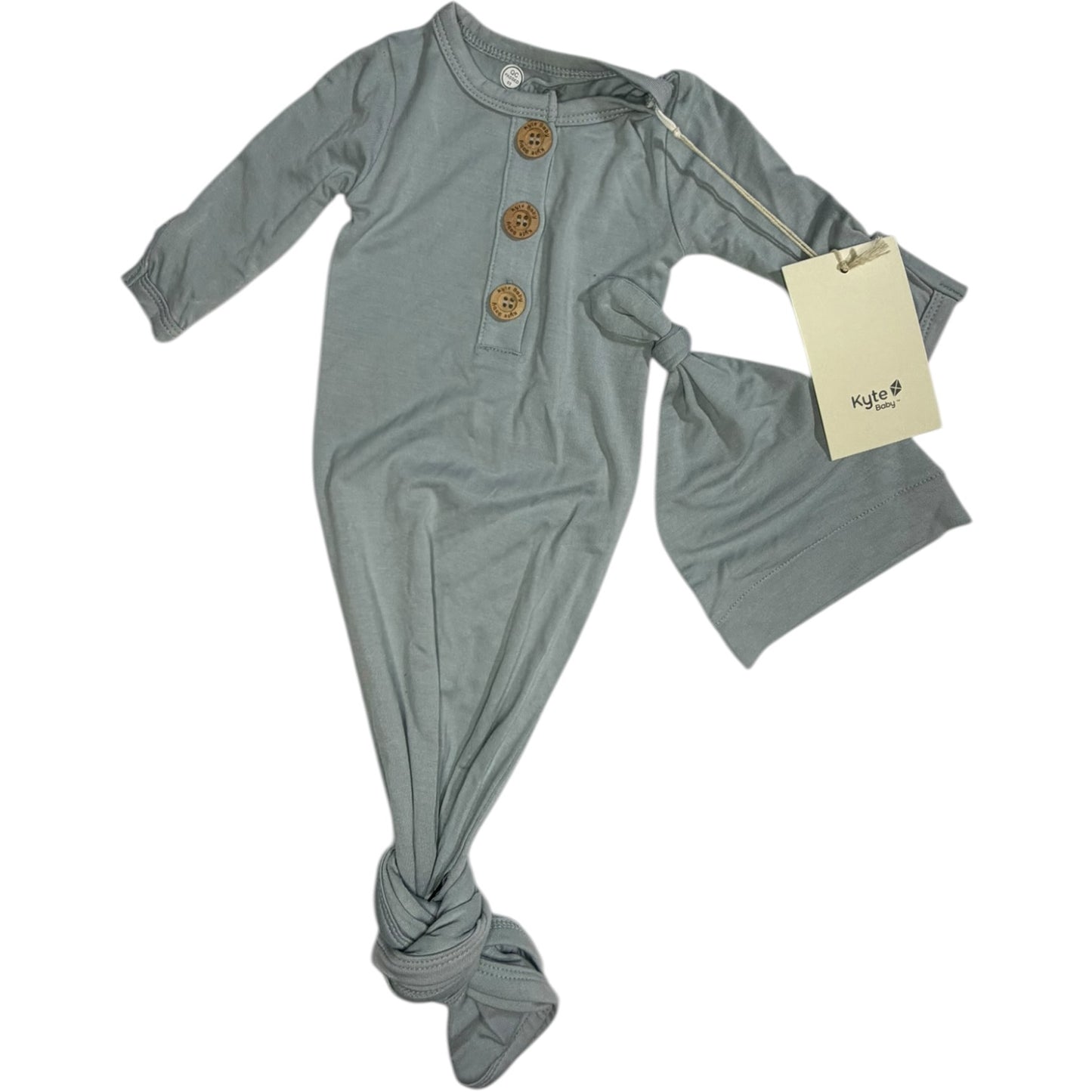 NB | Kyte Baby | Light Blue Knot Night Gown with Matching Hat | NWT