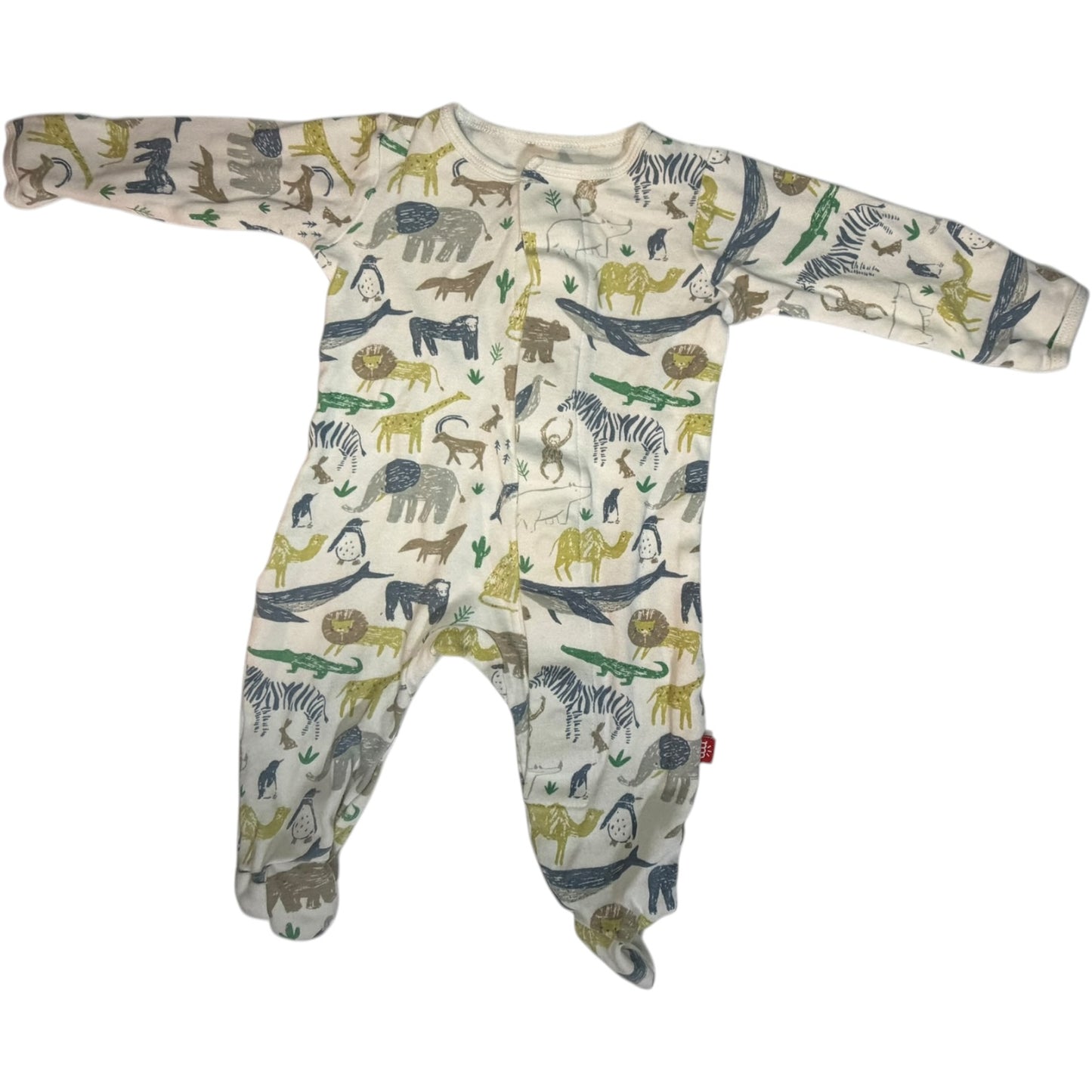 0-3M | Magnetic Me | White Zoo Animal Long Sleeve Footed Sleeper | GUC