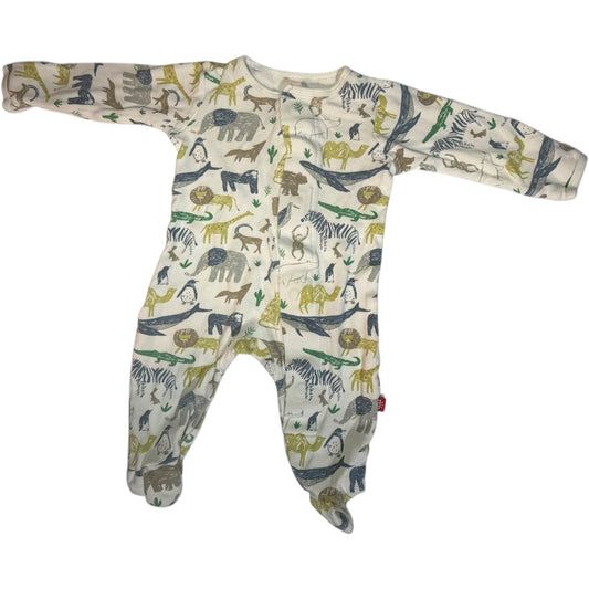 0-3M | Magnetic Me | White Zoo Animal Long Sleeve Footed Sleeper | GUC