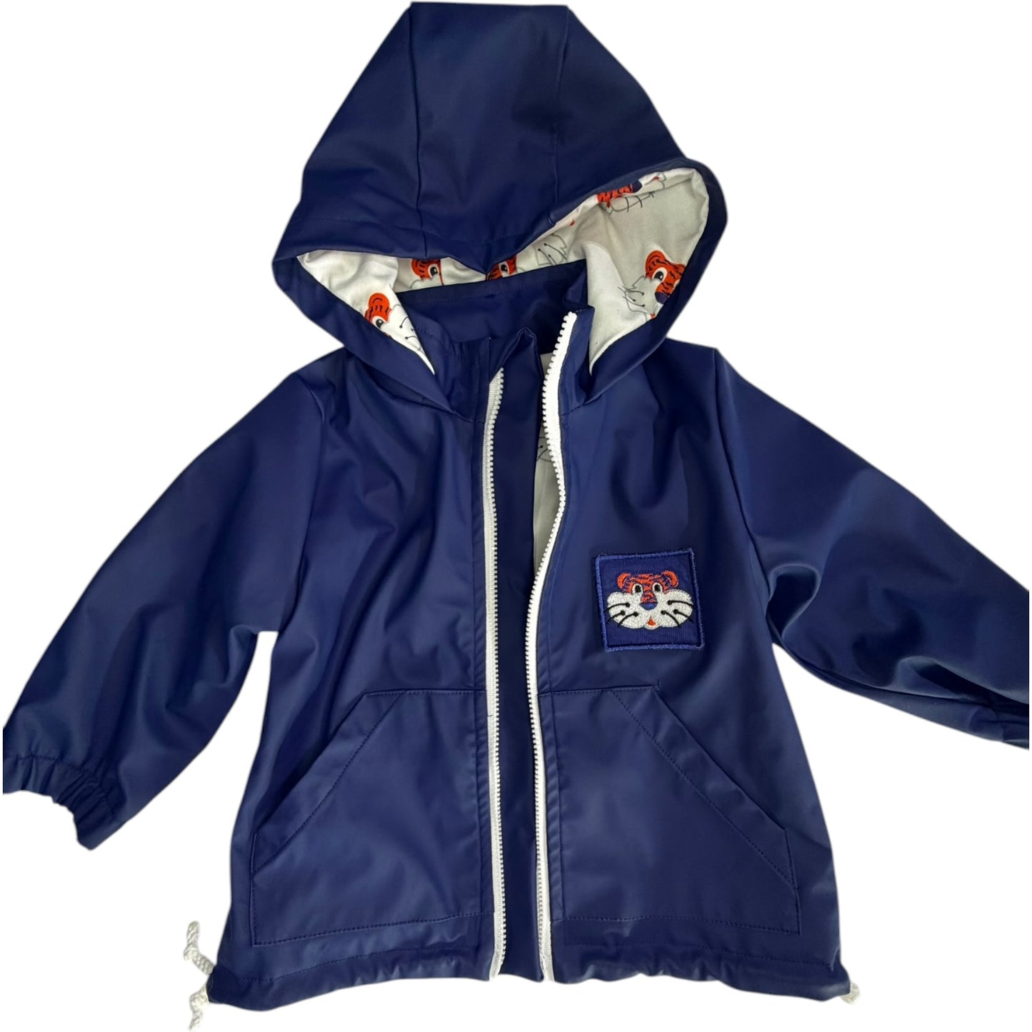 12M | Ella Belle Boutique | Navy Performance Rain Jacket with Aubie Print Lining | EUC