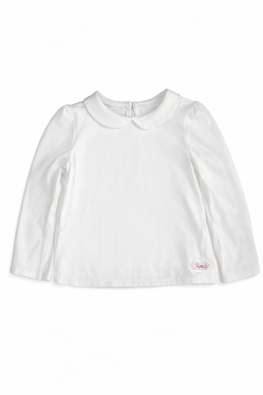 RuffleButts White Peter Pan Collar Long Sleeve Top size 4T good used condition