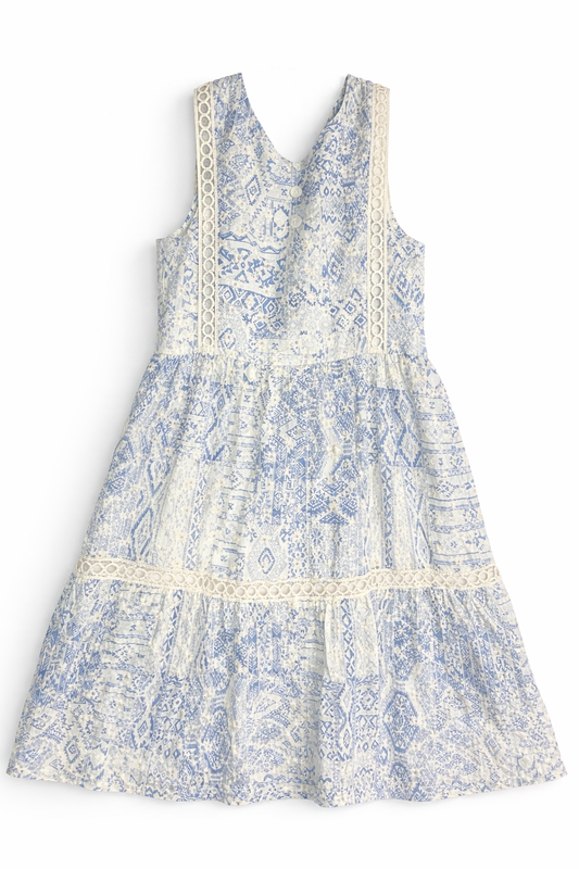 Size 8 | Rare Editions | Blue & White Lace Dress | EUC