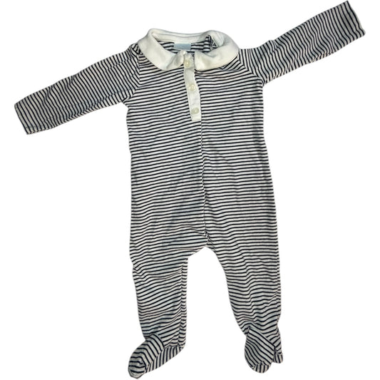 3M | Edgehill Collection | Navy and White Striped Footed Sleeper with White Peter Pan Collar | GUC