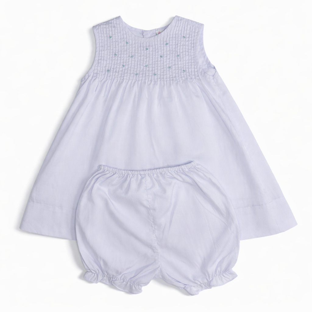 Size 12M | Petit Ami | Lavender Pintuck Smocked Dress & Bloomer Set | EUC