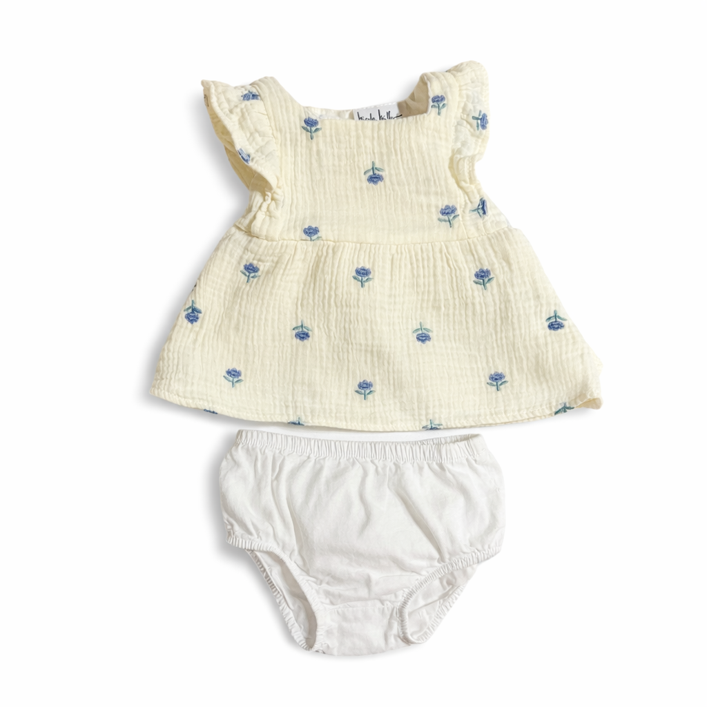 Size 3M | Nicole Miller | White Floral Blouse with Diaper Cover | EUC
