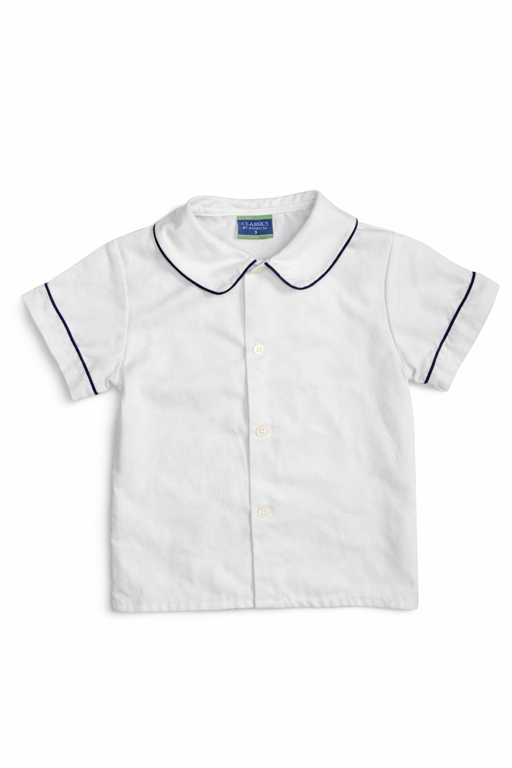 Size 3T | Classics by Anavini | White Short Sleeve Peter Pan Collar Button-Up with Blue Trim | GUC