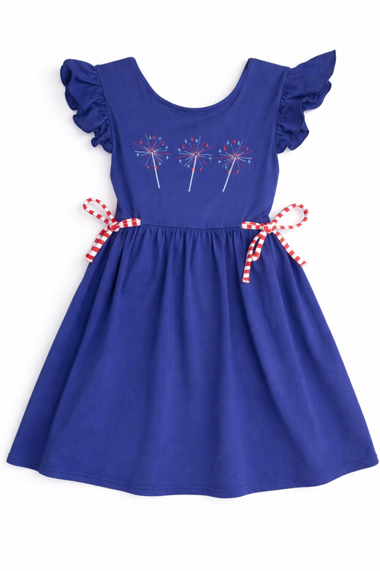 Size 8 | Busy Bee Smocked | Blue Firework Dress | EUC