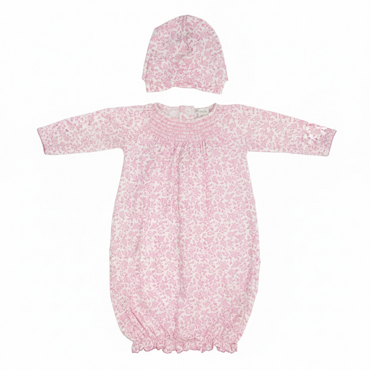 0-3M | Kissy Kissy | Pink Floral Sleeper Gown | EUC