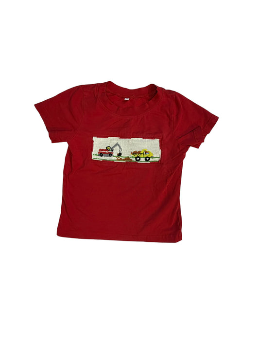 2T | Little Lullaby Boutique | Red Excavator Smocked Short-Sleeve Shirt | GUC