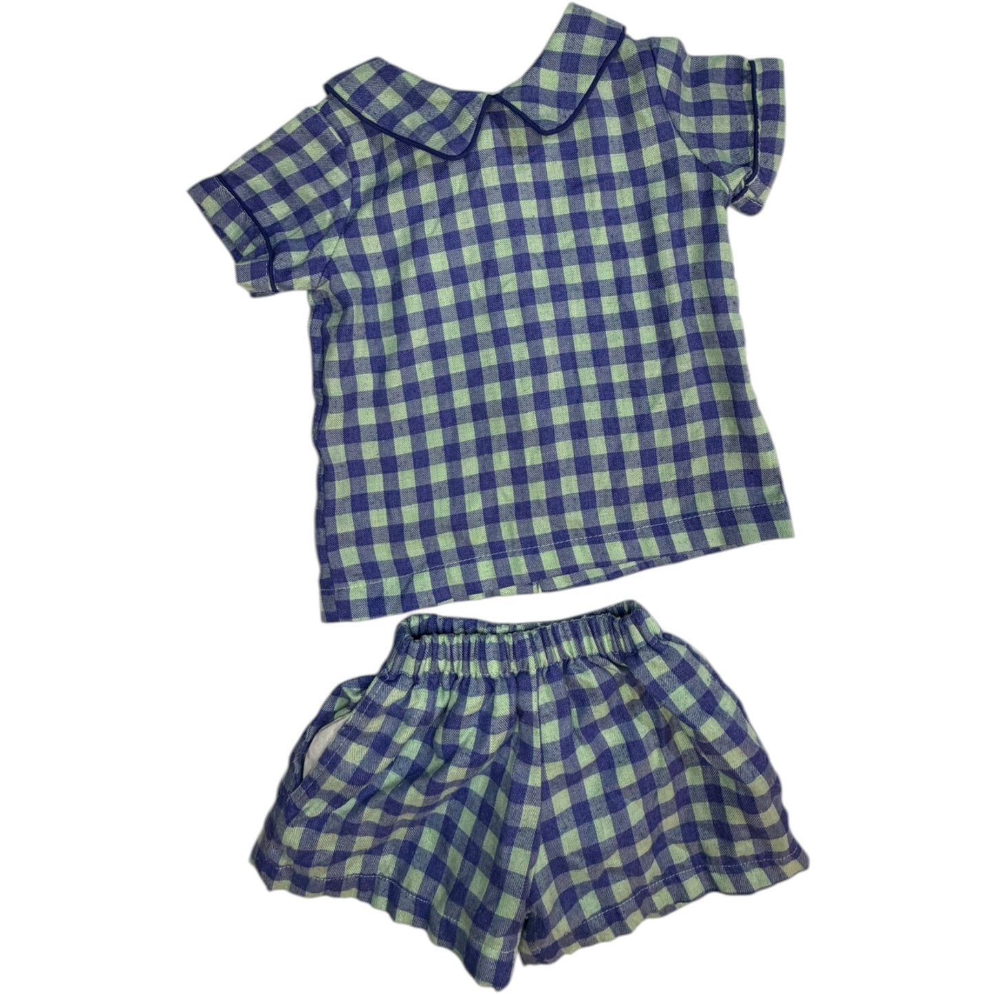 12M | The Oaks Apparel | Dark Blue & Teal Peter Pan Collar Shorts Set | Play