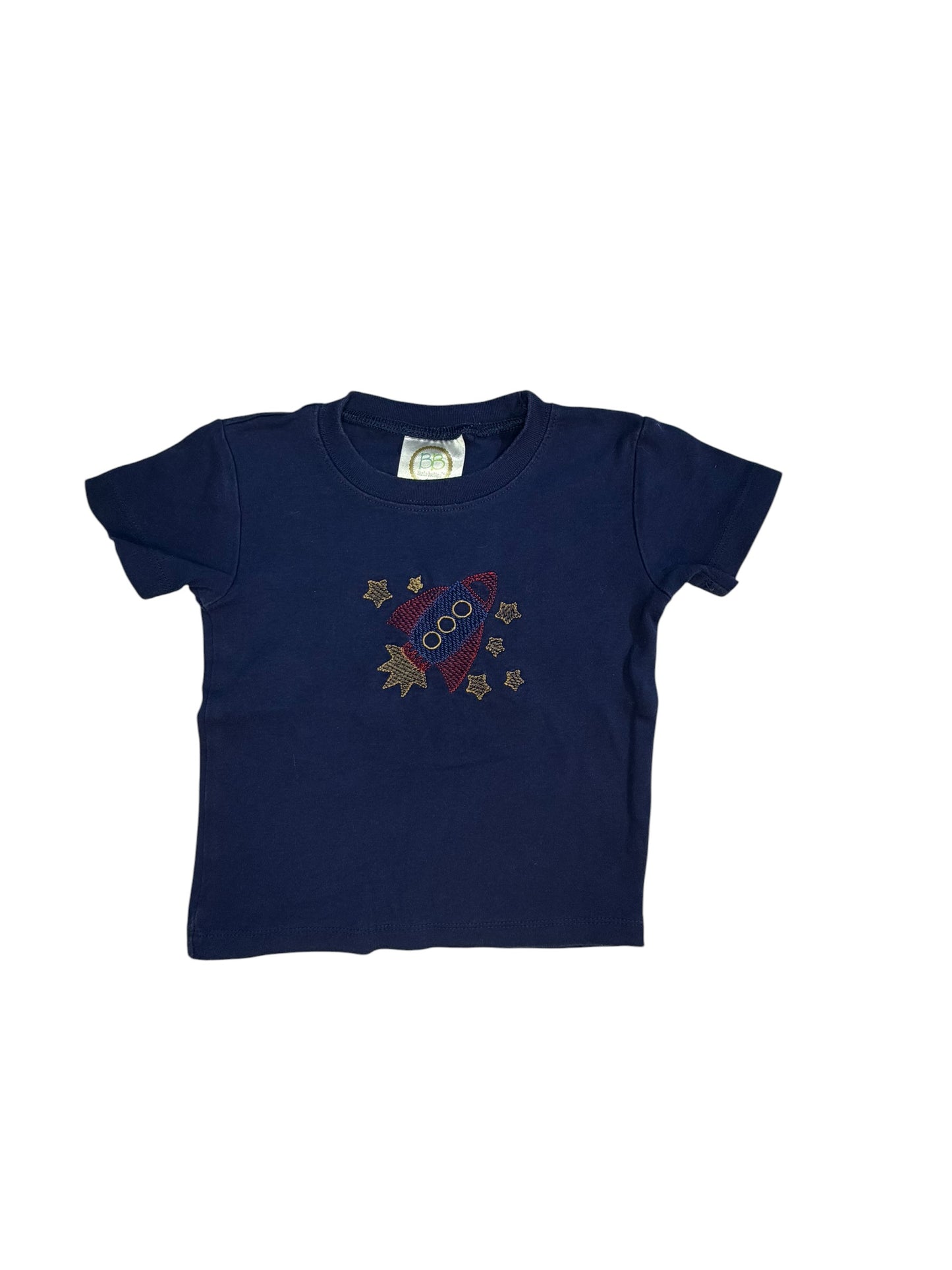 2T | Blanks Boutique | Dark Blue Rocket Ship Short-Sleeve Shirt | GUC