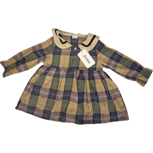 18-24M | Pat Pat | Blue, Tan, Purple & Green Collared Flannel Long-Sleeve Dress | NWT