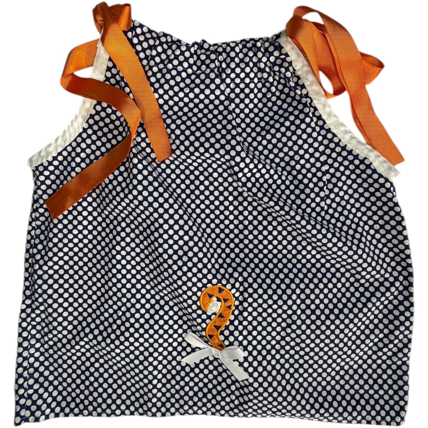 Est. 2T | Blue, White & Orange Polka Dot Aubie Ribbon Dress | EUC