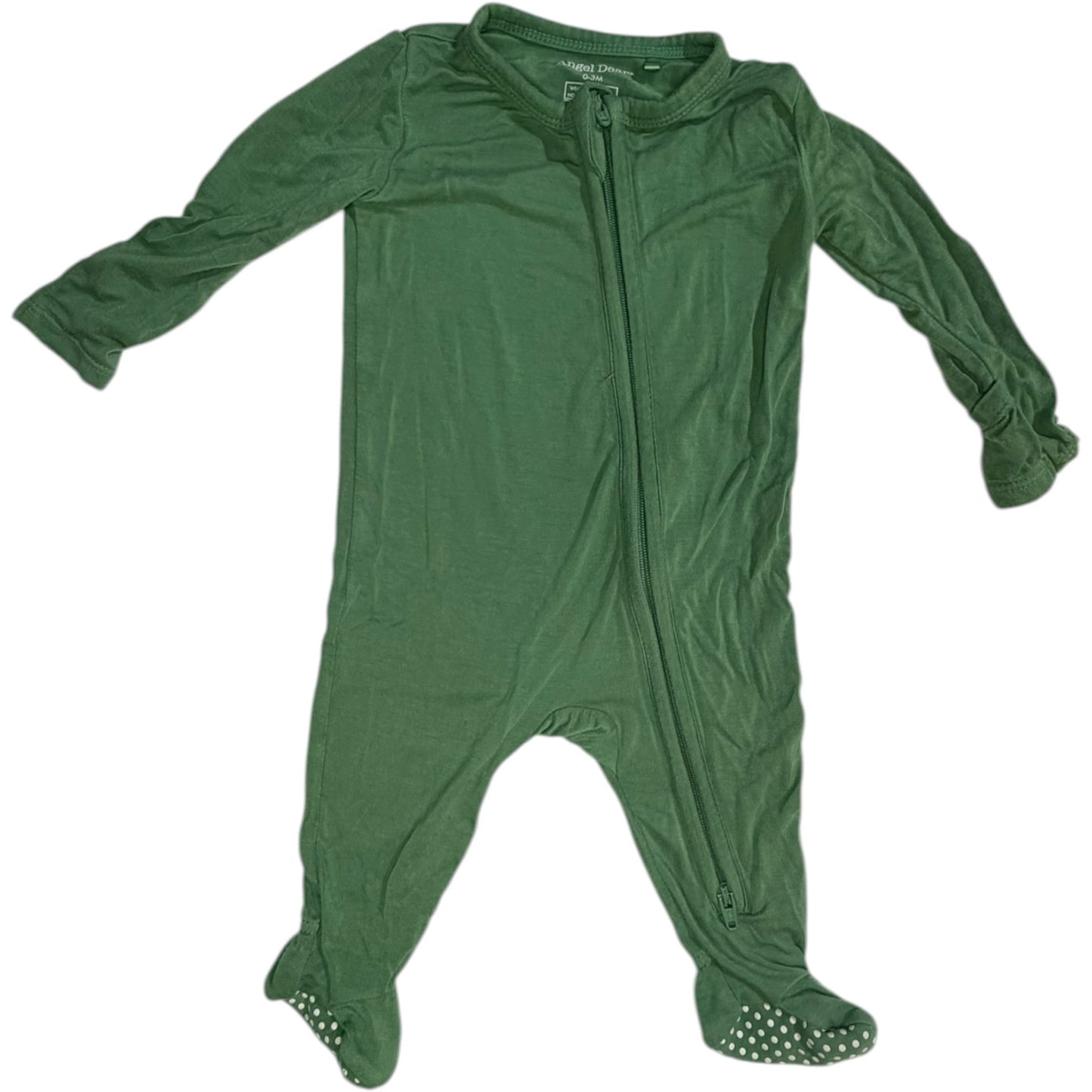 0-3M | Angel Dear | Green Bamboo Footed Sleeper with Grippies | GUC