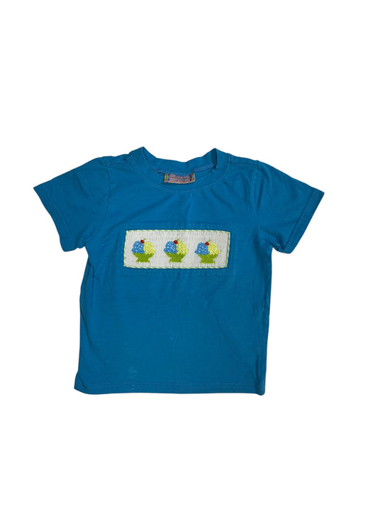 3 | Smocked | Polka Dot Blue Ice Cream Short-Sleeve Shirt | GUC