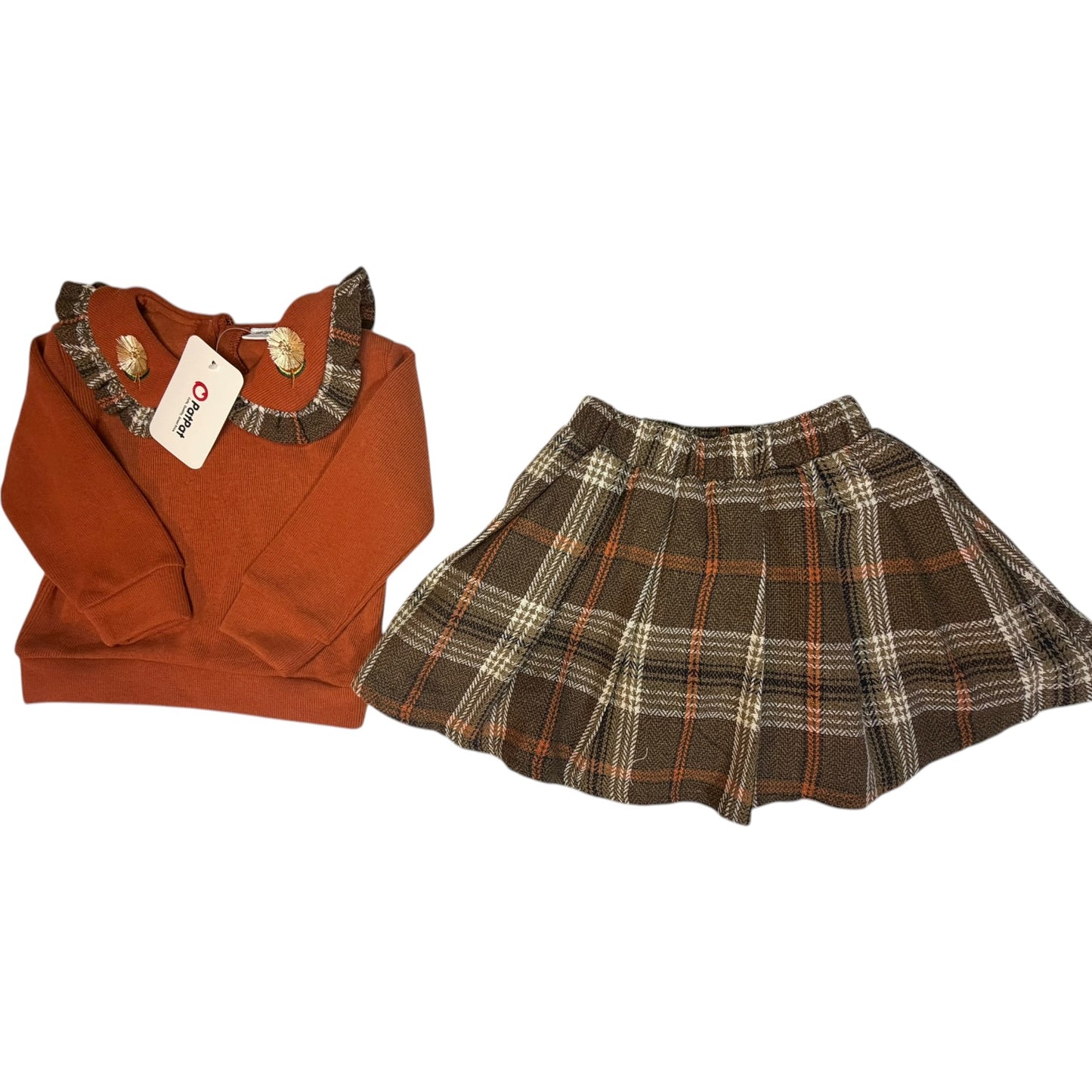 18-24M | Pat Pat | Orange & Brown Sunflower Fall Long-Sleeve Blouse & Skirt Set | NWT