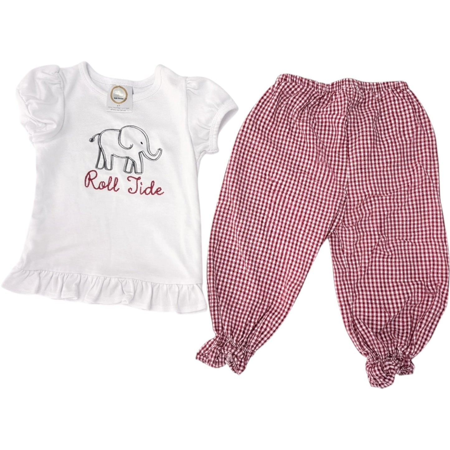 2T | Blanks Boutique | Roll Tide Elephant Blouse & Gingham Pants Set | EUC