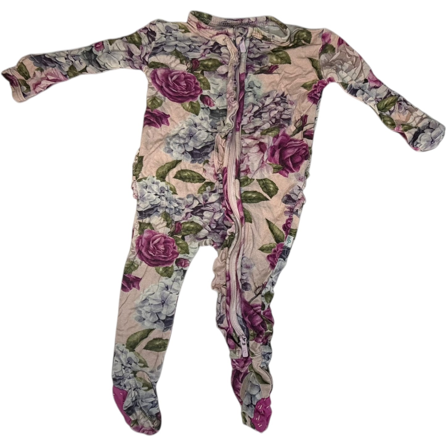NB | Posh Peanut | Purple Floral Ruffle Footed Onesie | Play