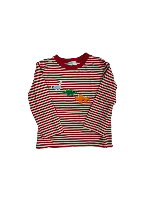 2T | Abby & Evie | Red and White Striped Long-Sleeve Dinosaur Appliqué Shirt | GUC