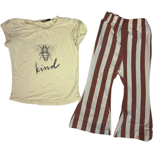 18-24M | Baby Blossoms | Light Yellow Bumble Bee Bamboo Shirt with Striped Bamboo Pants Set | GUC